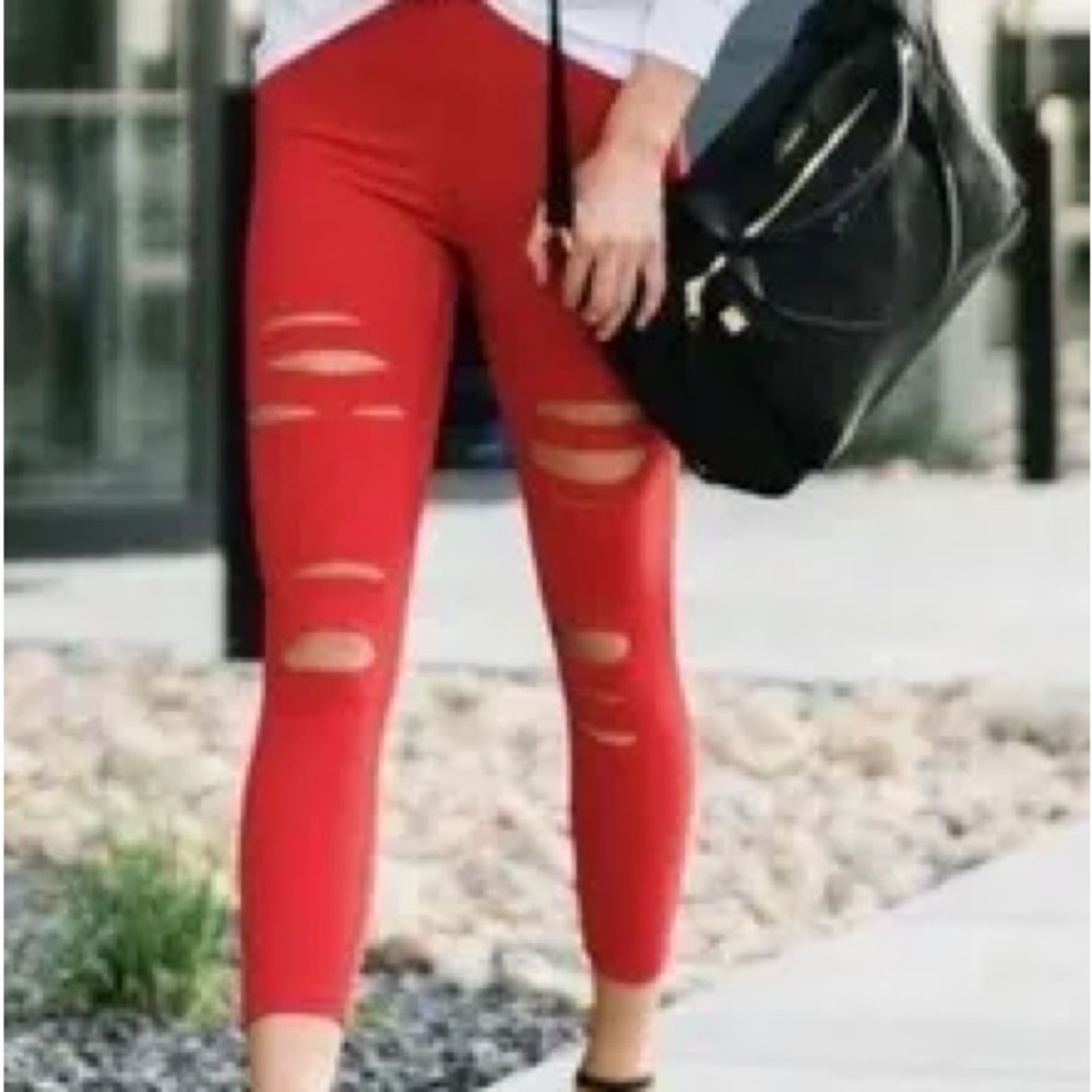 Zyia red slashed luxe leggings